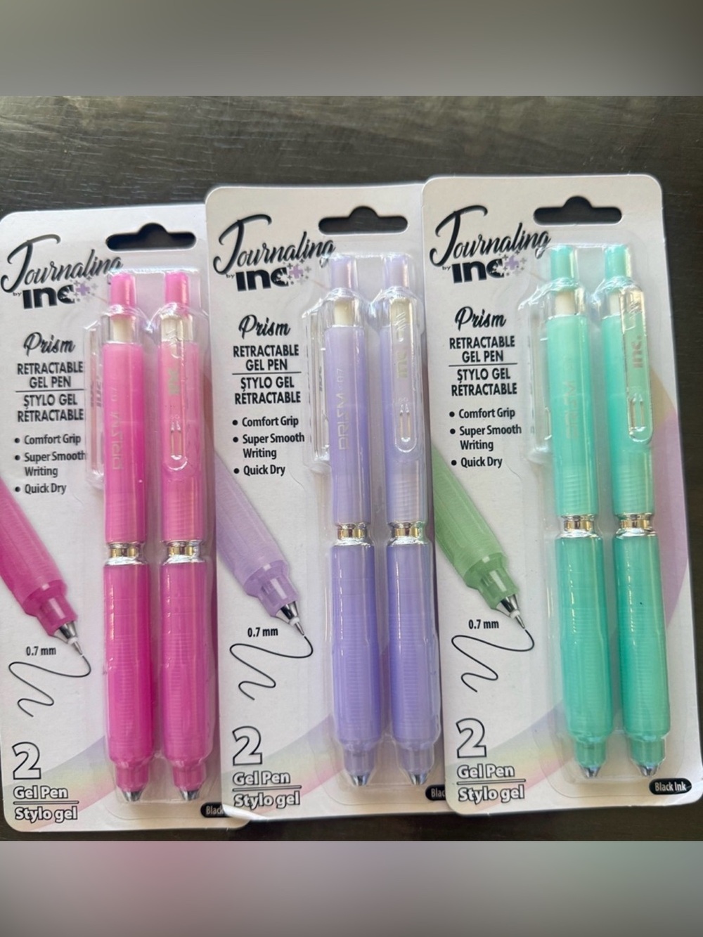 Journaling INC , Prism Retractable Gel Pens - Pink, Lavender, Mint (2-Pack each)
